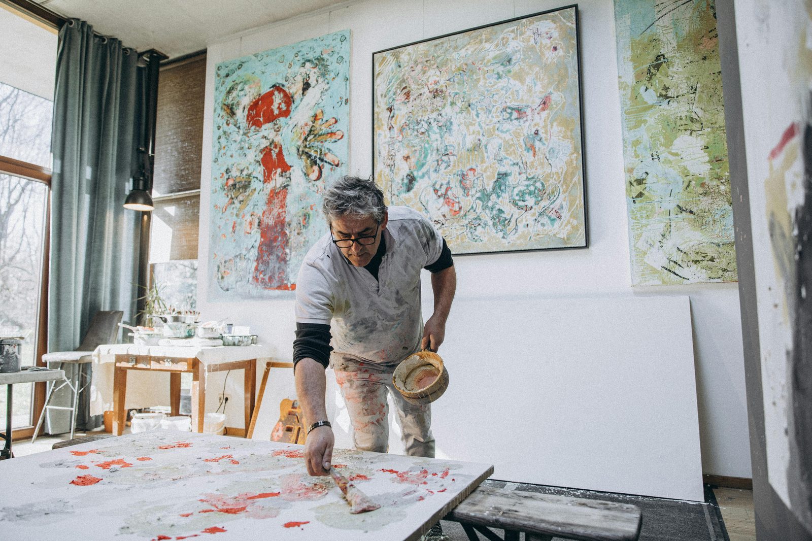 Local artist creating in studio
